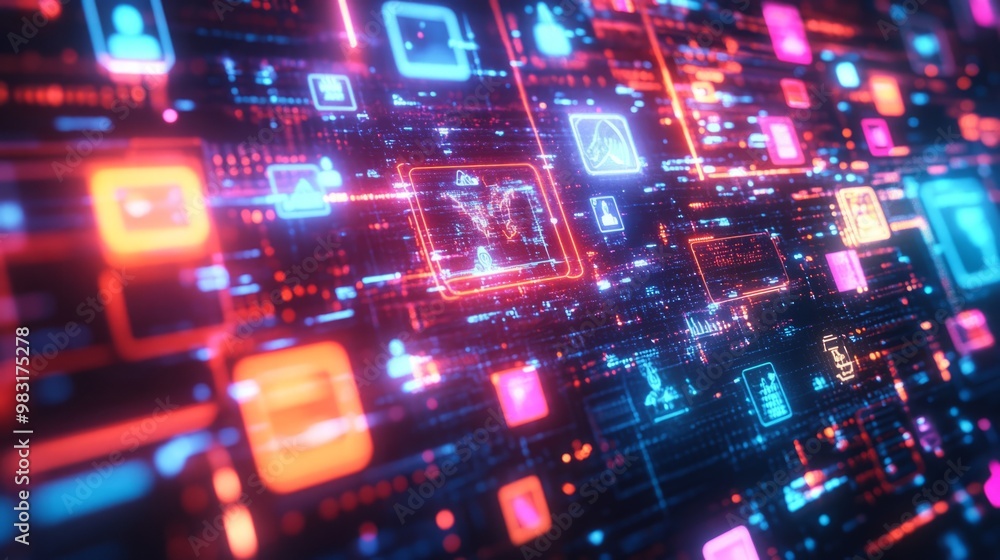 Futuristic Digital Abstract Background with Colorful Lights Futuristic Digital Abstract Background with Colorful Lights