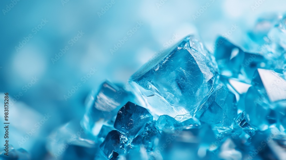 A blue countertop holds piles of ice cubes adjacent to each other A blue countertop holds piles of ice cubes adjacent to each other