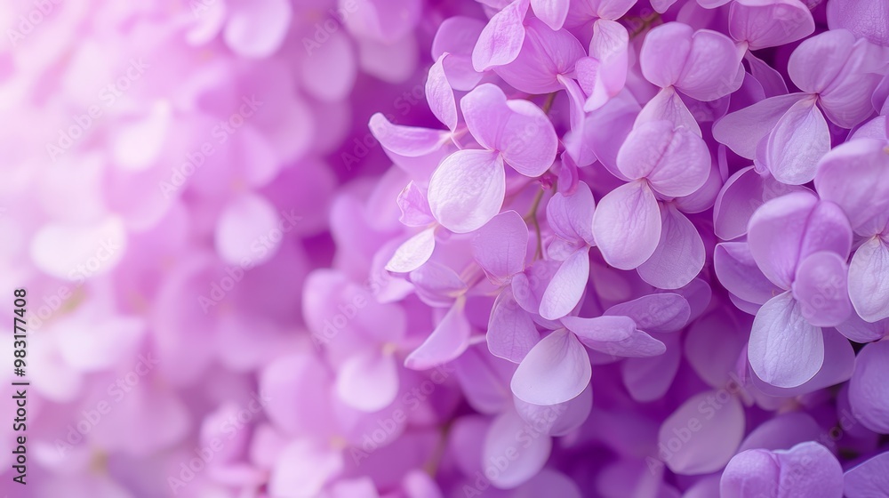 Obraz premium A tight shot of several lilac blooms, with the focal point on their centers, softly blurred around the edges
