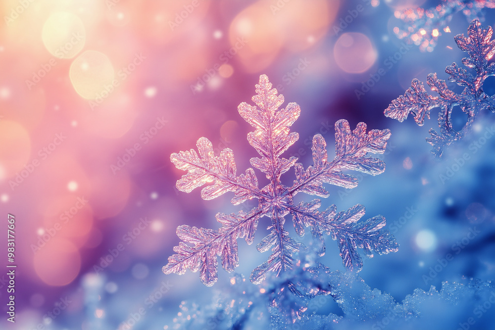 Snowflakes with high key colors, snowing and white winter atmosphere background Snowflakes with high key colors, snowing and white winter atmosphere background