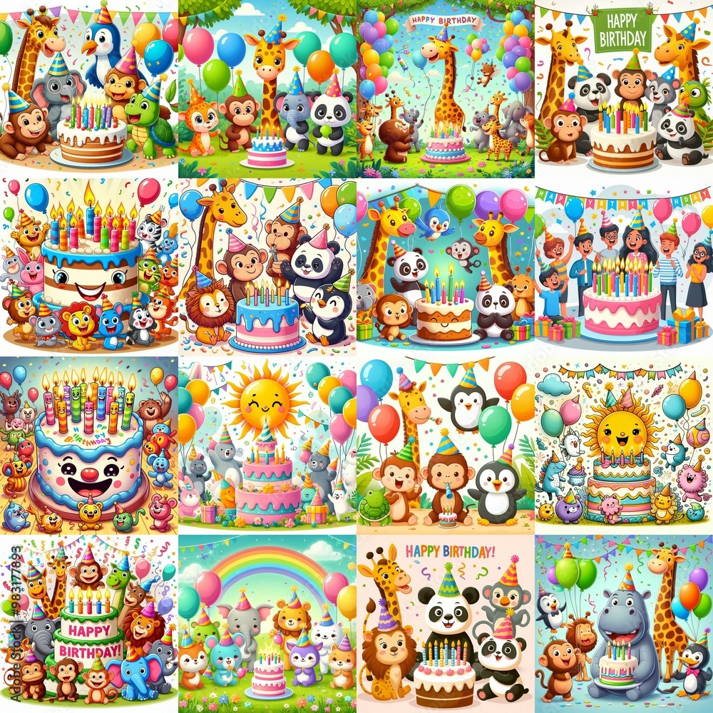 Naklejka premium Happy birthday cartoon. AI generated illustration