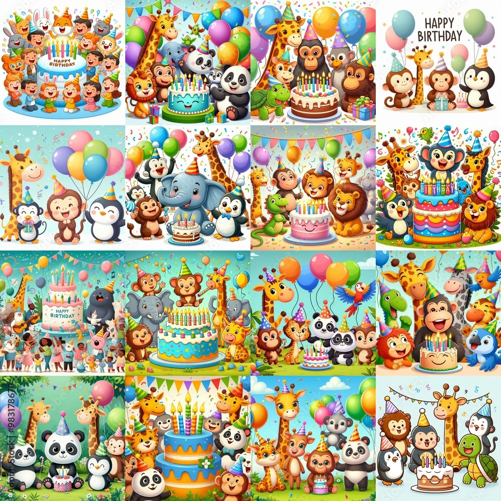 Naklejka premium Happy birthday cartoon. AI generated illustration