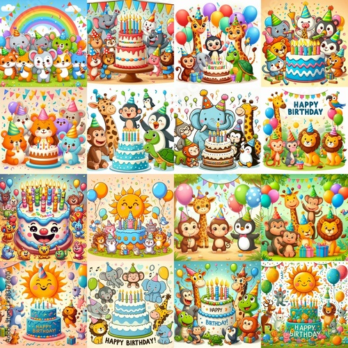 Happy birthday cartoon. AI generated illustration