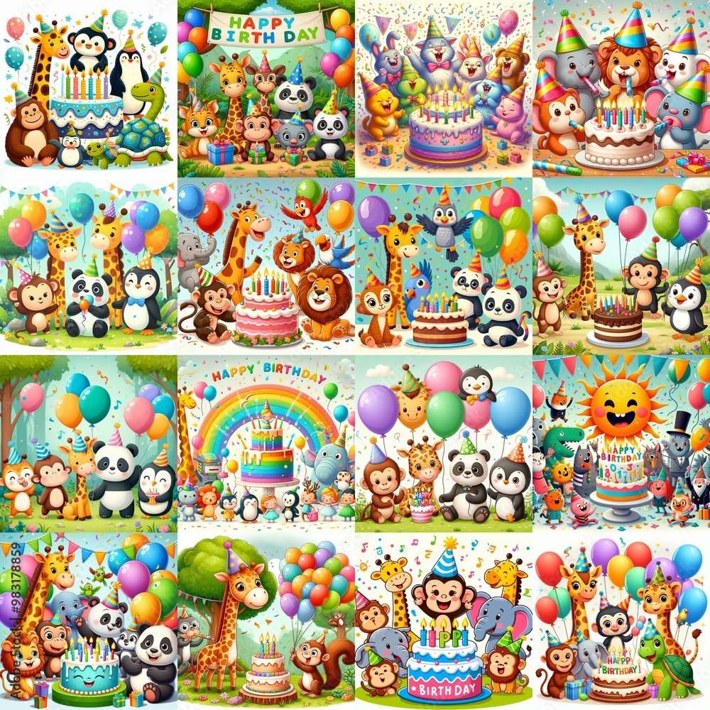 Naklejka premium Happy birthday cartoon. AI generated illustration