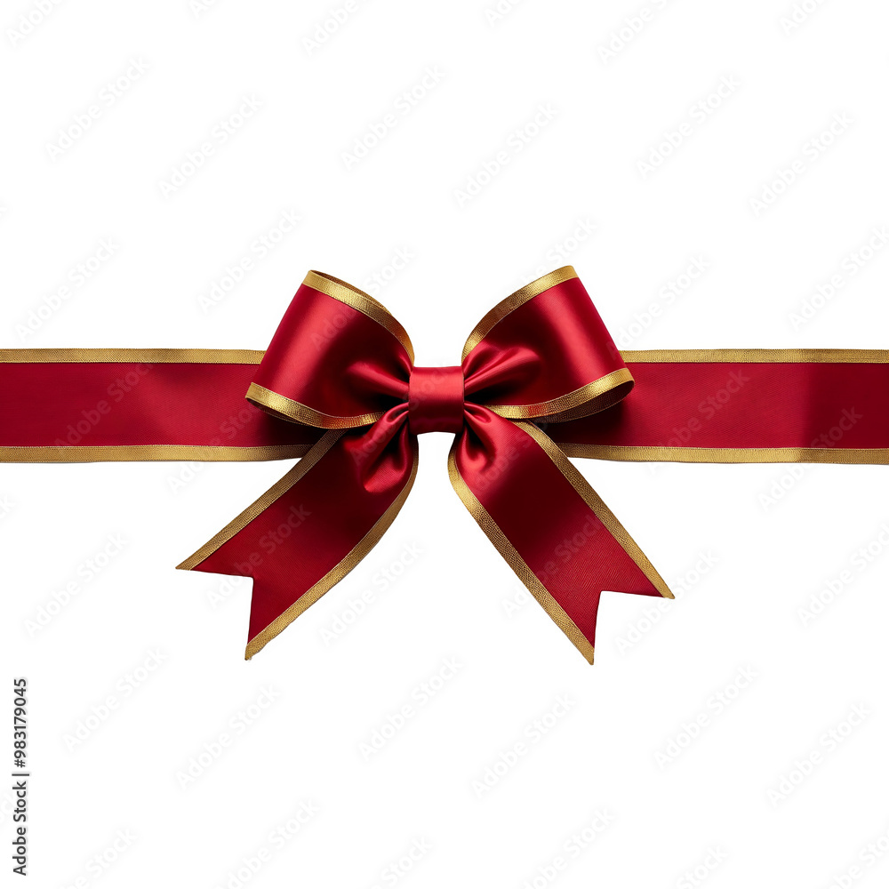 Fototapeta premium A Red Bow with Gold Trimmings on Transparent 