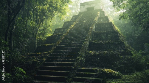 Ancient Mayan Pyramid in Lush Jungle