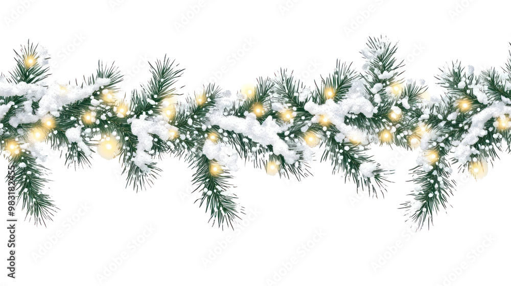 PNG Branches with snow and lights christmas pine decoration. PNG Branches with snow and lights christmas pine decoration.