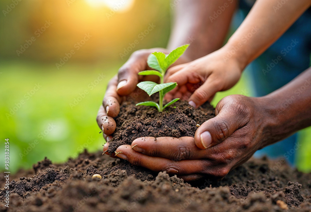 Hands Gently Cradling a Young Plant, Symbolizing Growth, Nurture, and Environmental Stewardship Hands Gently Cradling a Young Plant, Symbolizing Growth, Nurture, and Environmental Stewardship