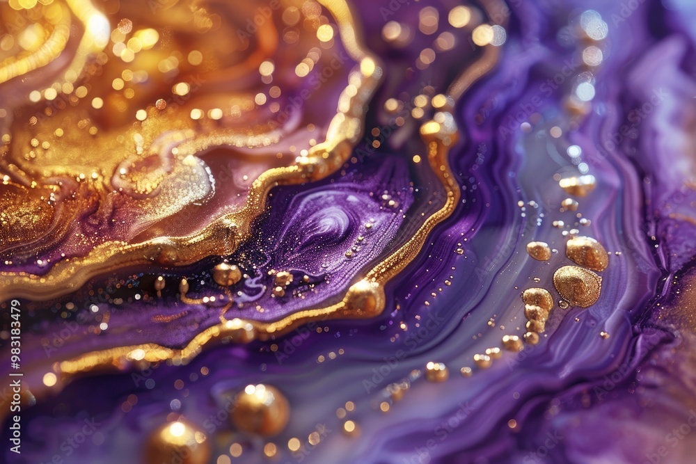 Abstract Purple and Gold Fluid Art with Glittering Details Abstract Purple and Gold Fluid Art with Glittering Details