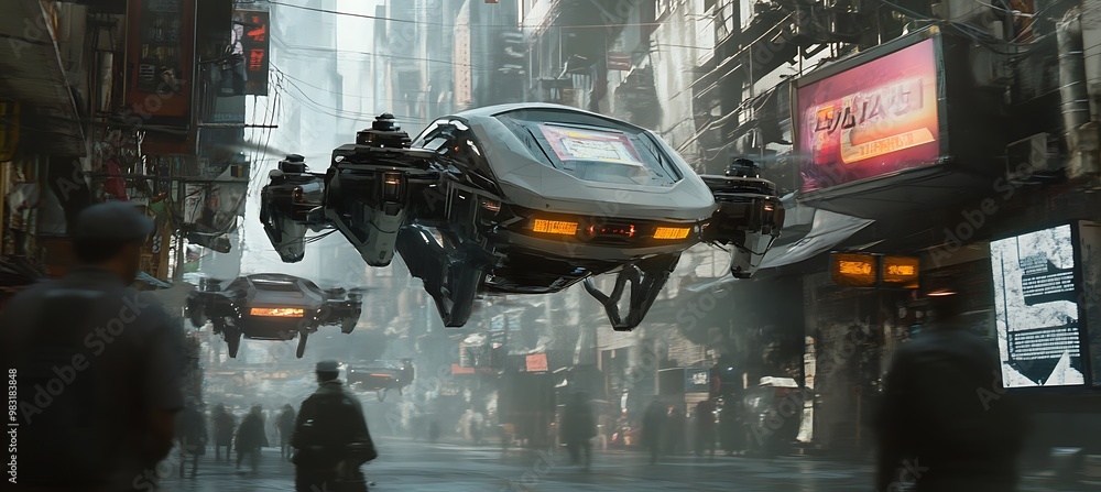 *A futuristic world with floating AI-controlled drones and holographic billboards *A futuristic world with floating AI-controlled drones and holographic billboards