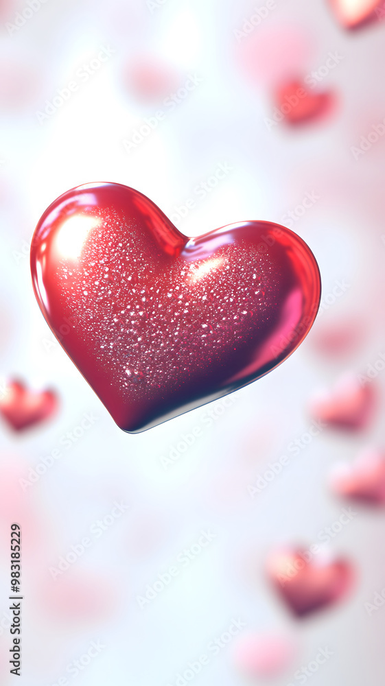 Fototapeta premium 3D hearts, soap bubble, pastel colors, soft lighting, flying in the air, pink background, for dreamy background and wallpaper