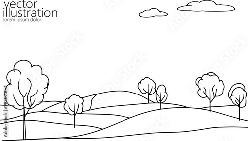 Single continuous line art tree park alley. Outdoors garden landscape design one sketch outline drawing vector illustration
