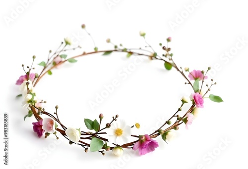 floral-themed crown made of intertwined leaves and flowers isolated on a white background create with ai