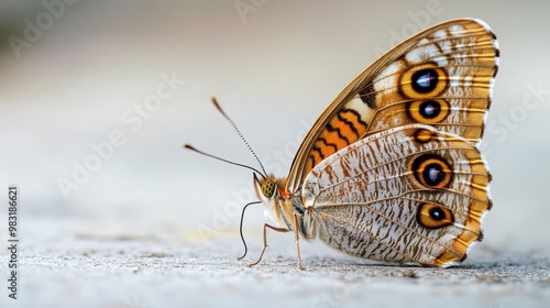 Common Duffer Butterfly resting on a cement floor. Macro shot of an exotic animal in the wild. Macro Photography. Animal Close-up. photo