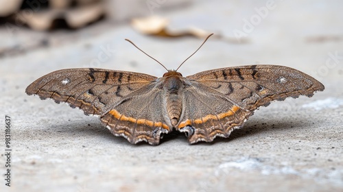 Common Duffer Butterfly resting on a cement floor. Macro shot of an exotic animal in the wild. Macro Photography. Animal Close-up.