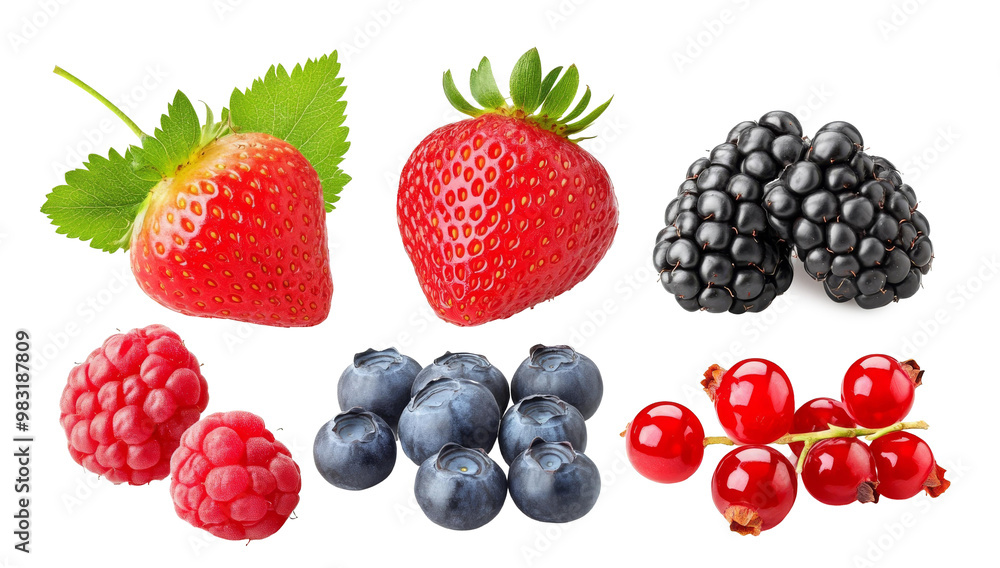 wild berries mix, strawberry, raspberry, currant, blueberry, cranberry, blackberry isolated on white background, clipping path, full depth of field wild berries mix, strawberry, raspberry, currant, blueberry, cranberry, blackberry isolated on white background, clipping path, full depth of field