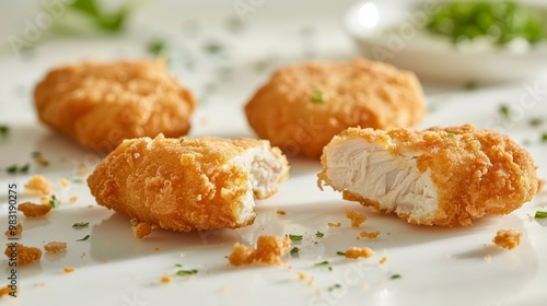 Crispy Chicken Nuggets Served with Fresh Herbs and Dipping Sauce