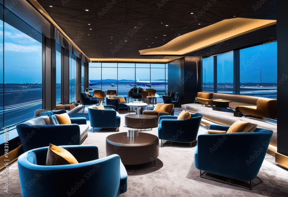 Fototapeta premium luxurious airport lounge featuring relaxing comfortable modern sophisticated design travelers seeking comfort style, luxury, relaxation, amenities, seating