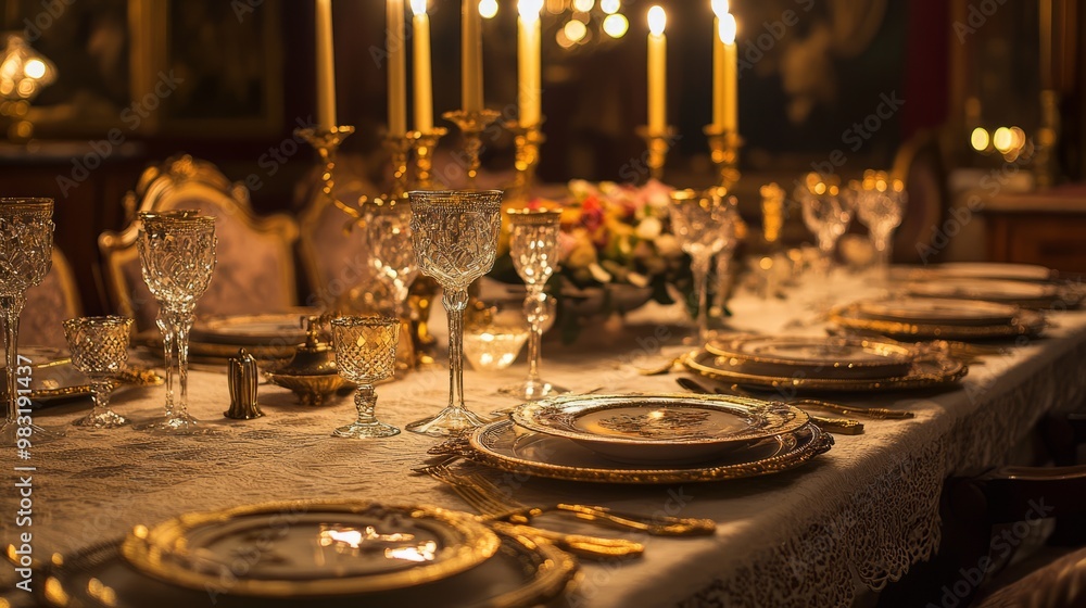 Elegant Dining Table Set for a Luxurious Evening Event Elegant Dining Table Set for a Luxurious Evening Event