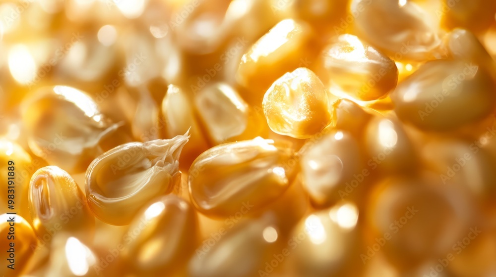 Close-up of Glimmering Yellow Corn Kernels Close-up of Glimmering Yellow Corn Kernels