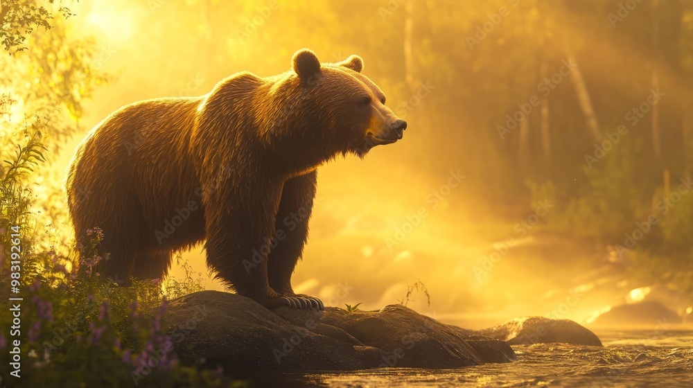 Fototapeta premium Majestic Grizzly Bear in Soft Morning Light