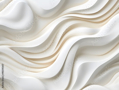 Calming abstract design with fluid wavy lines and soft textures in a minimalist white palette, ideal for modern interiors, wallpapers, and serene decor