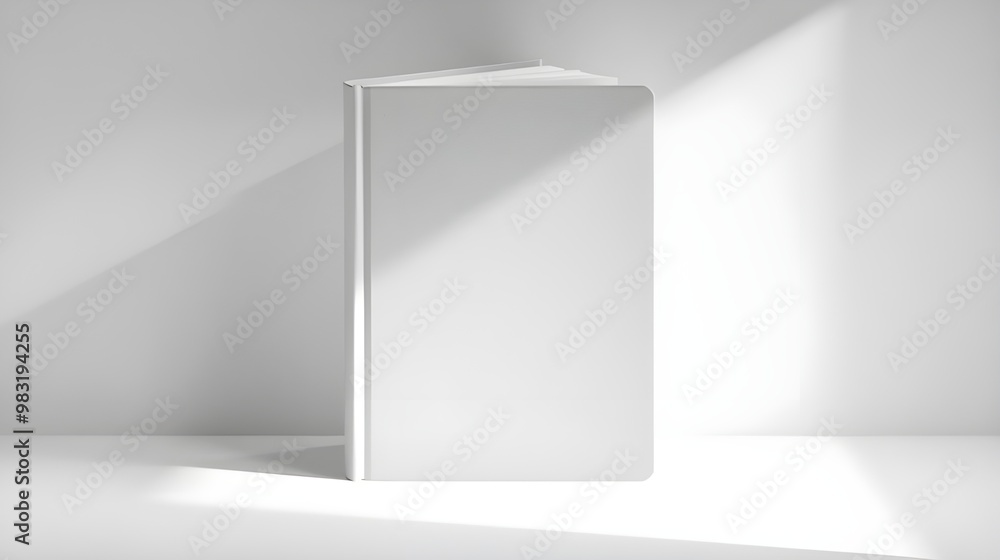 Blank White Book Mockup on White Table with Natural Light Blank White Book Mockup on White Table with Natural Light