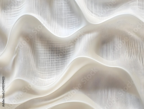 Calming abstract design with fluid wavy lines and soft textures in a minimalist white palette, ideal for modern interiors, wallpapers, and serene decor