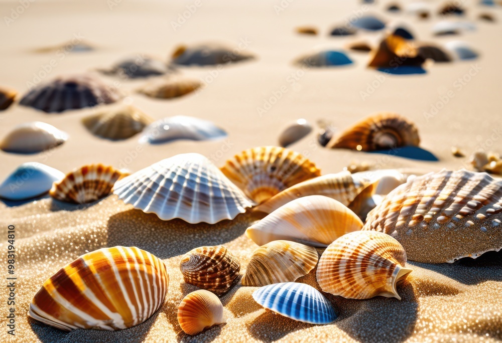 colorful seashells arranged pristine sandy beach under bright sunshine, ocean, coastline, shore, sunlight, vibrant, nature, landscape, summer, tropical colorful seashells arranged pristine sandy beach under bright sunshine, ocean, coastline, shore, sunlight, vibrant, nature, landscape, summer, tropical