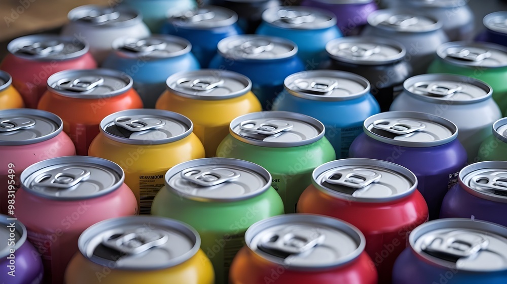 Colorful Aluminum Cans Closeup Colorful Aluminum Cans Closeup