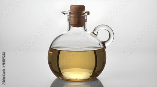 Glass Bottle with Cork Stopper Filled with Golden Liquid photo