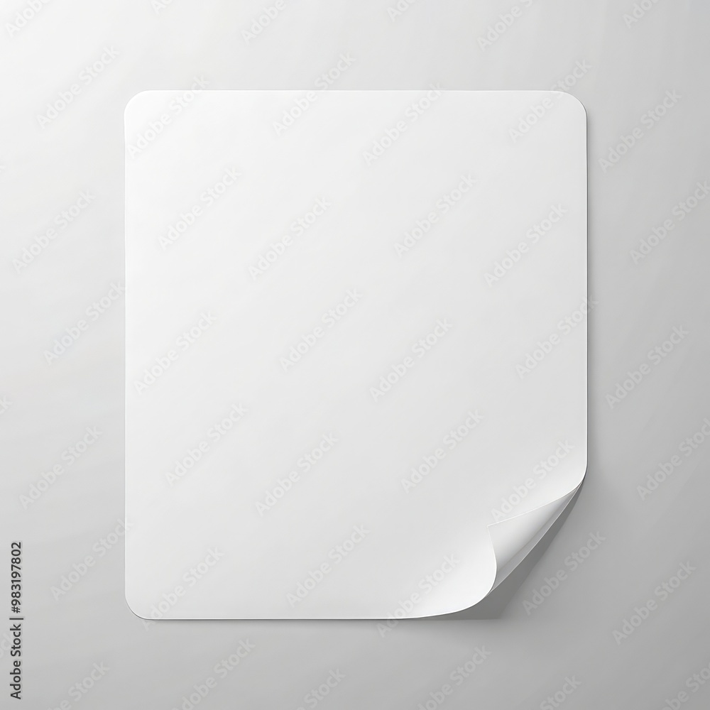 A smooth white sheet of paper with a curved corner on a light gray background. Generative AI A smooth white sheet of paper with a curved corner on a light gray background. Generative AI