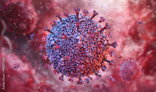Foto Epstein-Barr DNA herpes virus infecting a B lymphocyte, electron micrograph