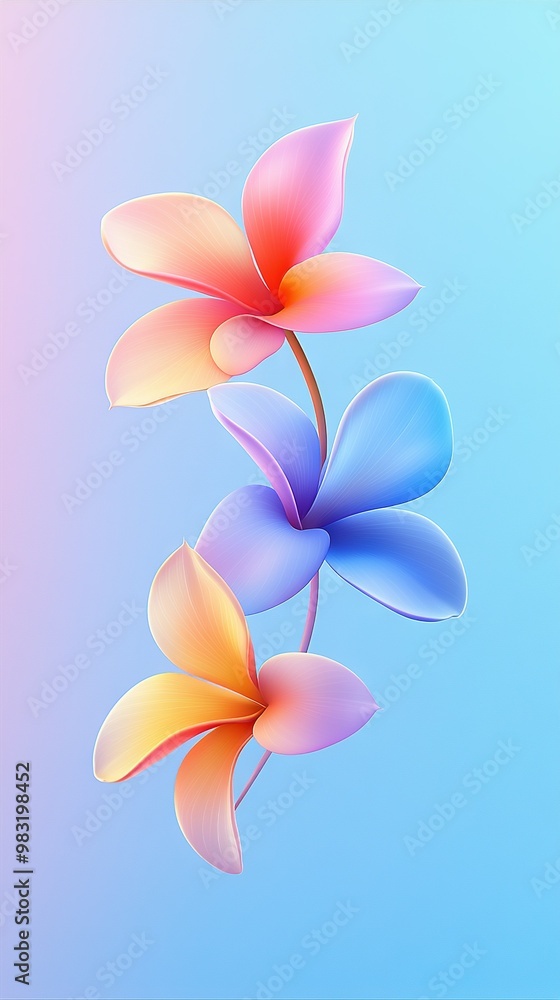 A close-up photo of a blue background featuring a vibrant pink and yellow flower in the center A close-up photo of a blue background featuring a vibrant pink and yellow flower in the center