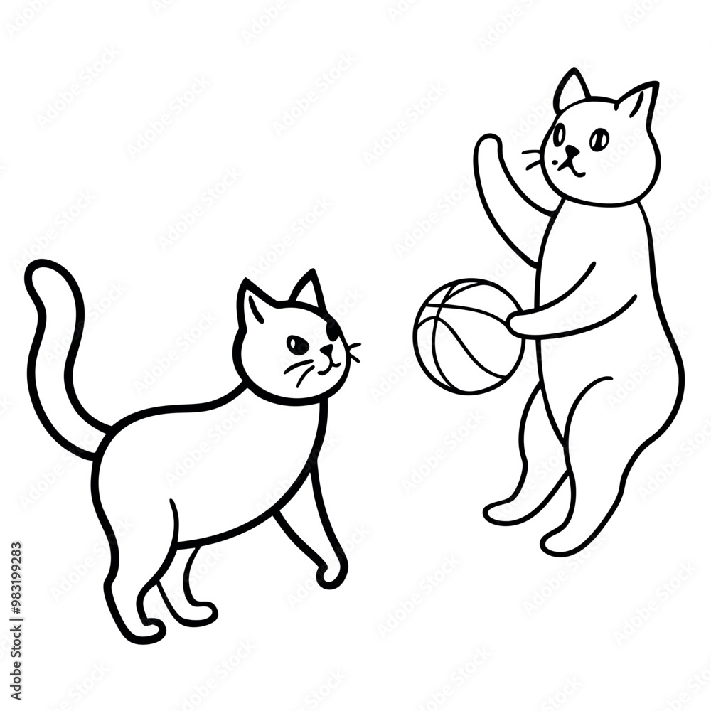 Cats play basketball line art Cats play basketball line art