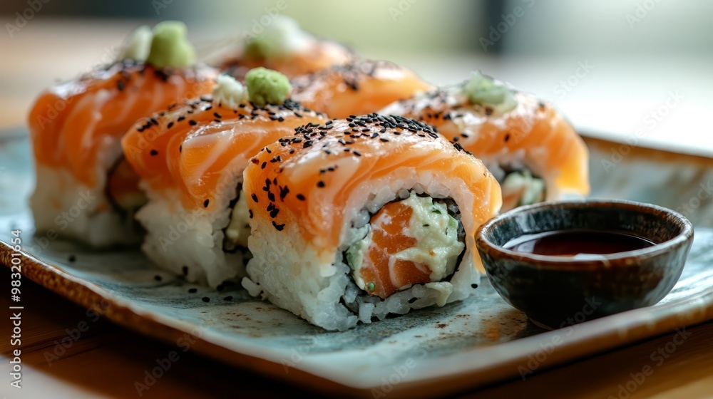 Food banner with close up California sushi rolls Food banner with close up California sushi rolls