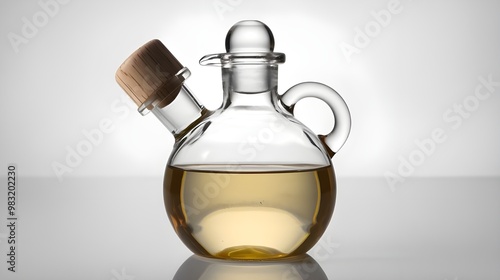 Glass Bottle with Olive Oil and Wooden Stopper photo