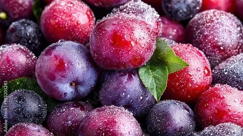 Wallpaper Mural   A photo of berries with water droplets and a green leaf Torontodigital.ca