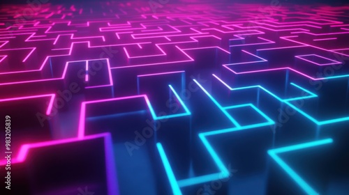 Glowing neon maze in pink and blue