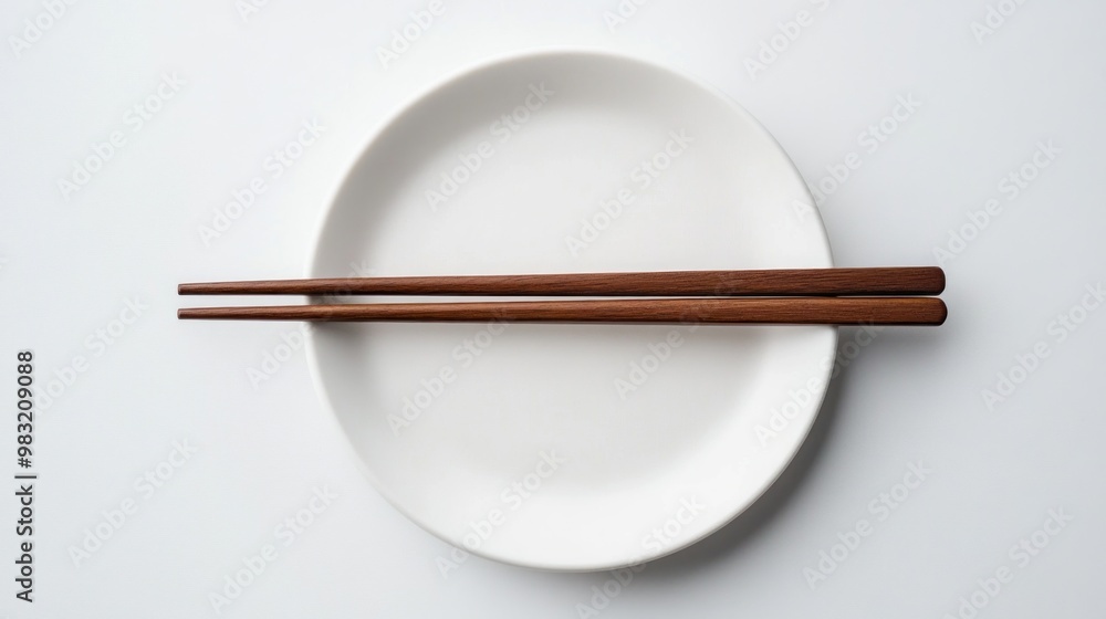 Chopsticks and a White Plate on a White Background Chopsticks and a White Plate on a White Background