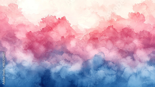 Abstract watercolor background with pink and blue hues.
