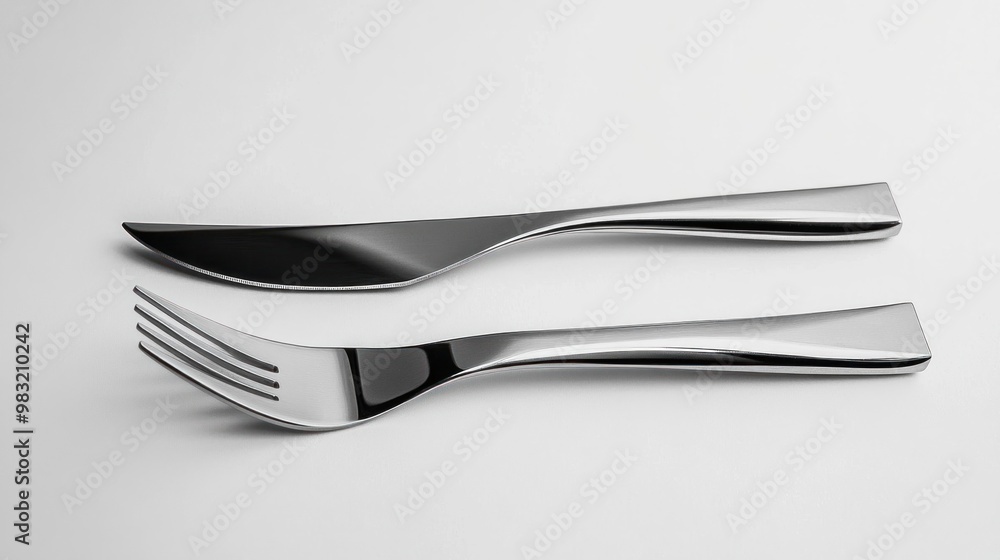 A Knife and Fork on a White Background A Knife and Fork on a White Background