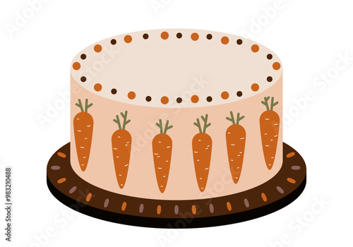 Sweet carrot cake with delicious cream. Homemade carrot cake. Plate with delicious carrot cake. Delicious carrot cake decorated with mastic sweet carrots photo