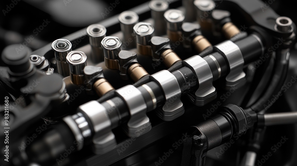 Naklejka premium Close-up of a Detailed Engine Camshaft
