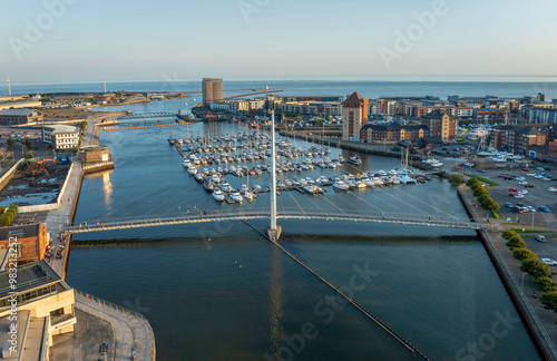 Editorial Swansea, UK - September 18, 2024: Drone view of the marina on the River Tawe in Swansea, South Wales UK photo