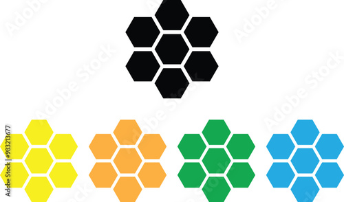 Colorful honey comb icon set in different colors isolated on white background . Vector illustration