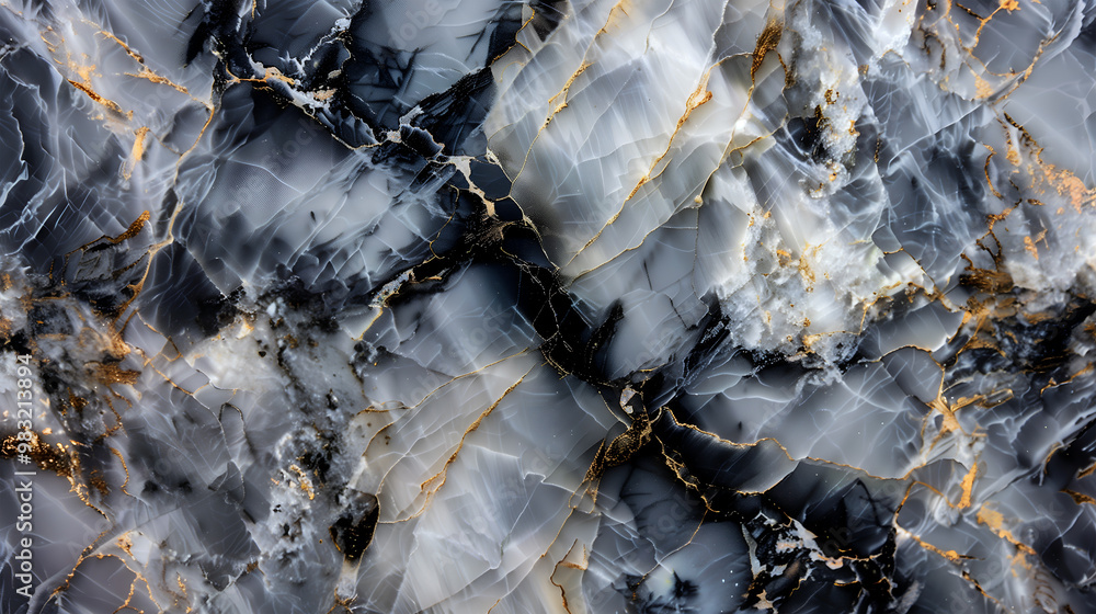 Obraz premium Elegant marble texture background with black and white swirls accented by golden veins