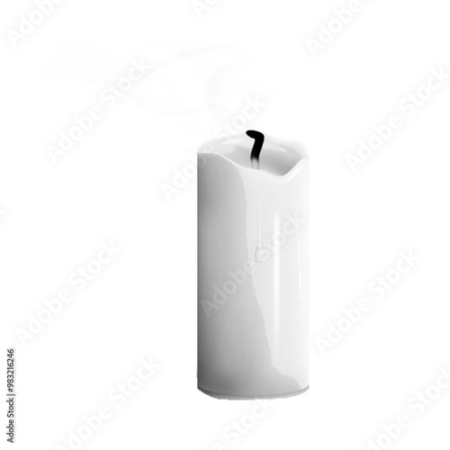 Halftone extinguished candle shape isolated on white background. Black dotted candle icon with smoke. Modern halftone design. Vector illustration.