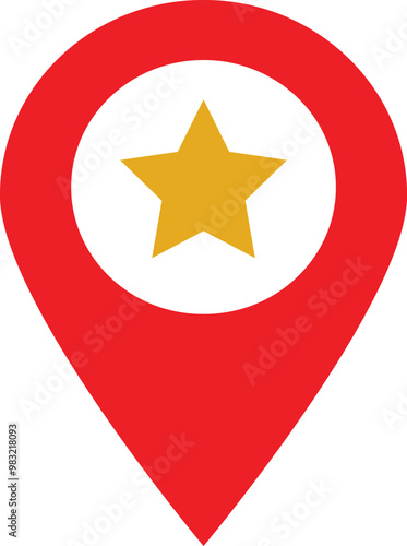 Favorite location icon . Red location pin with star icon . Map pointer with star icon vector