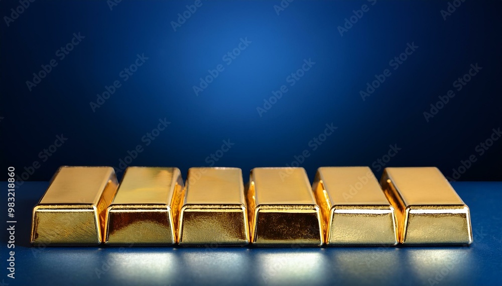 Gold metal bars on dark blue background with copy space